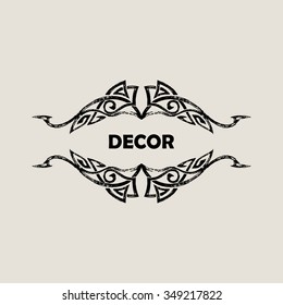 Grunge Vintage emblem. Black decor abstract logo. Vector ornament design