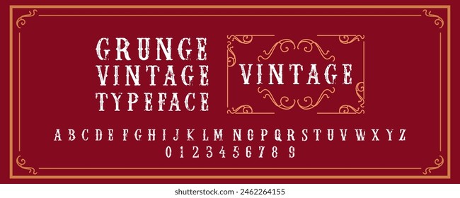 Grunge Vintage Font upper case, and numbers, for logo and packaging design, short phrases, or headlines. font vector.