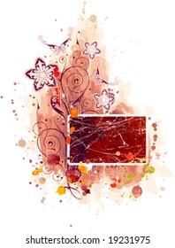 grunge vintage frame ,watercolor background, flower ornaments