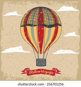 grunge vintage hot air balloon in the sky with clouds