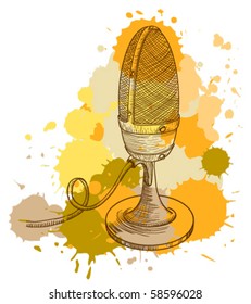 Grunge vintage microphone, vector illustration