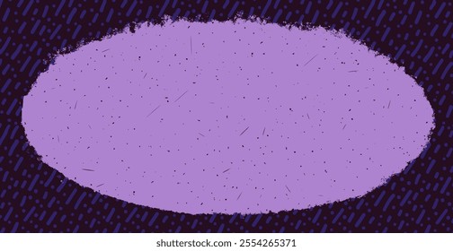 Grunge vintage oval sticker with torn edges. Rough edges violet oval frame on pattern background. Vector silhouette for stickers, banners
