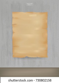 Grunge vintage paper sheet on grunge concrete wall background. Vector illustration.