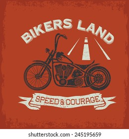 grunge vintage poster bikers land with motorbike
