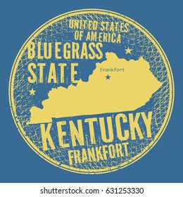 Grunge Vintage Round Stamp Or Label With Text Frankfort, Kentucky, Bluegrass State, Vector Illustration