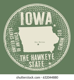 Grunge vintage round stamp or label with text Iowa, The Hawkeye State, vector illustration