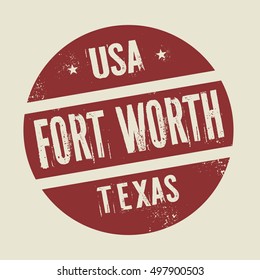 Grunge vintage round stamp with text Fort Worth, Texas, vector illustration