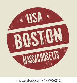 Grunge vintage round stamp with text Boston, Massachusetts, vector illustration