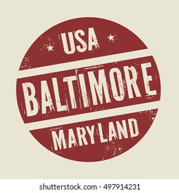 Grunge vintage round stamp with text Baltimore, Maryland, vector illustration