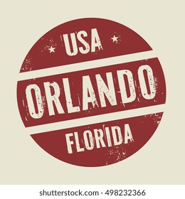 Grunge vintage round stamp with text Orlando, Florida, vector illustration