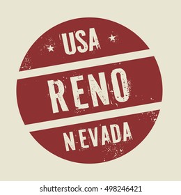 Grunge vintage round stamp with text Reno, Nevada, vector illustration