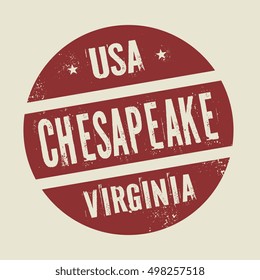 Grunge vintage round stamp with text Chesapeake, Virginia, vector illustration