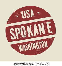 Grunge vintage round stamp with text Spokane, Washington, vector illustration