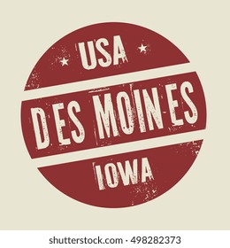 Grunge vintage round stamp with text Des Moines, Iowa, vector illustration