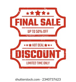Grunge vintage rubber stamp for tag. Sale discount stamp.
