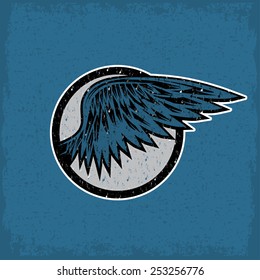 grunge vintage sport label with wings