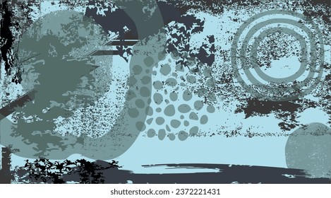 Grunge vintage texture background with brush strokes, color blobs and circles - camouflage pattern