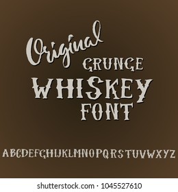 Grunge vintage whiskey font. Old handcrafted display skript. Modern brush label lettering. Vector typography illustration.