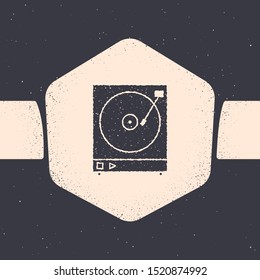 Grunge Vinyl player with a vinyl disk icon isolated on grey background. Monochrome vintage drawing. Vector Illustration