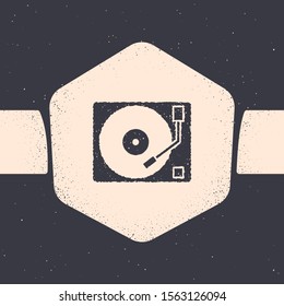 Grunge Vinyl player with a vinyl disk icon isolated on grey background. Monochrome vintage drawing. Vector Illustration