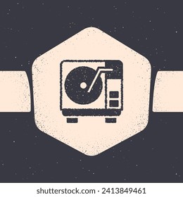 Grunge Vinyl player with a vinyl disk icon isolated on grey background. Monochrome vintage drawing. Vector