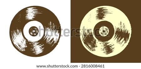 Grunge vinyl record doodle illustration showcases hand drawn retro audio discs. Distressed musical sound album element for modern music festival poster t-shirt print design clip art.