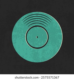 Grunge vinyl record silhouette emblem. Record vinyl disc vintage background. Vector illustration