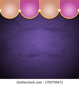 Grunge violet background with circus vintage tent. Design for presentation, concert, show. Vector illustration