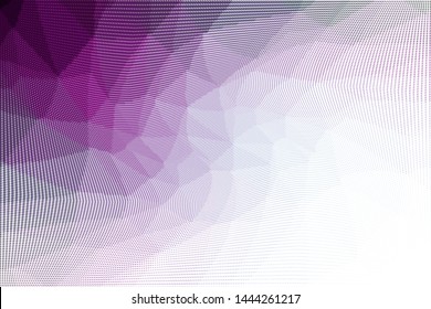 Grunge violet white halftone dots pattern texture background. Low poly design. Modern gradient monochrome dotted vector illustration. Abstract wavy lines. Triangular polygon backdrop