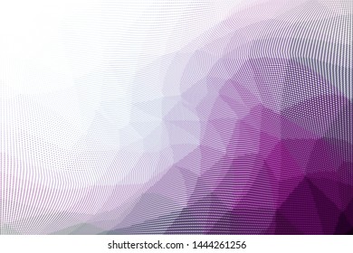 Grunge violet white halftone dots pattern texture background. Low poly design. Modern gradient monochrome dotted vector illustration. Abstract wavy lines. Triangular polygon backdrop