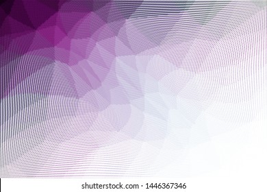 Grunge violet white halftone dots pattern texture background. Low poly design. Modern gradient monochrome dotted vector illustration. Abstract wavy lines. Triangular polygon backdrop
