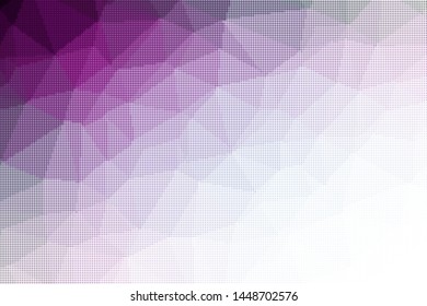 Grunge violet white halftone dots pattern texture background. Low poly design. Modern gradient monochrome dotted vector illustration. Abstract wavy lines. Triangular polygon backdrop