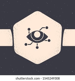 Grunge Virtual reality icon isolated on grey background. Monochrome vintage drawing. Vector Illustration