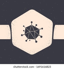 Grunge Virus icon isolated on grey background. Corona virus 2019-nCoV. Bacteria and germs, cell cancer, microbe, fungi. Monochrome vintage drawing. Vector Illustration