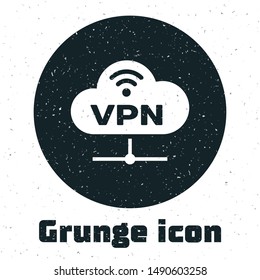 Grunge VPN Network cloud connection icon isolated on white background. Social technology. Cloud computing concept.  Vector Illustration