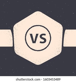 Grunge VS Versus battle icon isolated on grey background. Competition vs match game, martial battle vs sport. Monochrome vintage drawing. Vector Illustration