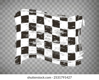 Bandeira de corrida de carro de asa grunge, fundo de pincelada de pincelada. Padrão xadrez de início e fim de rali e motocross automotivo, faixa para esporte de karting, troféu de campeonato em fundo transparente, EPS10.