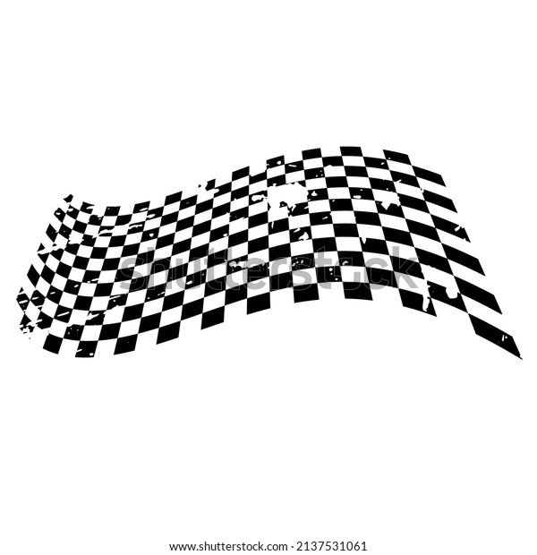 Grunge waing car race flag with scratches\
vector illustration. Checkered pattern of start and finish of auto\
rally and motocross, banner for karting\
sport.