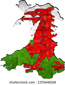 Grunge Wales map with flag inside - Illustration