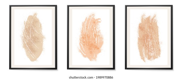 Grunge wall art. Creative abstract grunge backdrops. Highly detailed grungy stains and strokes. Trendy pastel beige colors posters.
