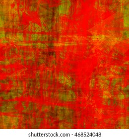 Grunge wall texture. With cracks, stains and scratches. Old drawing. Seamless background. Easy editing. The pattern of triangles, stripes and wavy lines. Red, orange, brown.