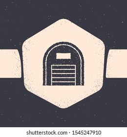 Grunge Warehouse icon isolated on grey background. Monochrome vintage drawing. Vector Illustration