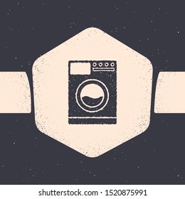 Grunge Washer icon isolated on grey background. Washing machine icon. Clothes washer - laundry machine. Home appliance symbol. Monochrome vintage drawing. Vector Illustration