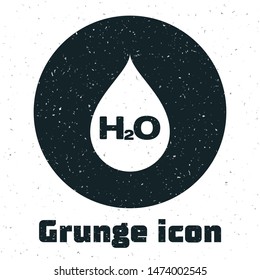 Grunge Water drop with H2O icon isolated on white background. Water formula.  Vector Illustration