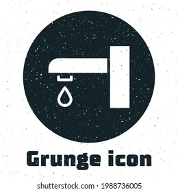Grunge Water tap icon isolated on white background. Monochrome vintage drawing. Vector