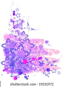 grunge watercolor background & floral ornaments