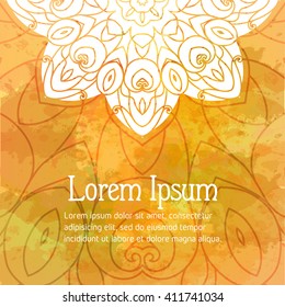 Grunge watercolor colorful background with mandala pattern. Free place for your text. Vector illustration