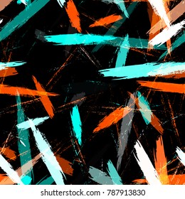 Grunge Watercolor Dry Brush Strokes and Stripes Seamless Fashion Print Design Pattern.