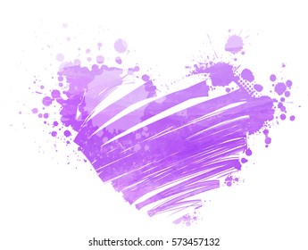 Grunge watercolor imitation heart in purple colors. Love symbol. Vector illustration.