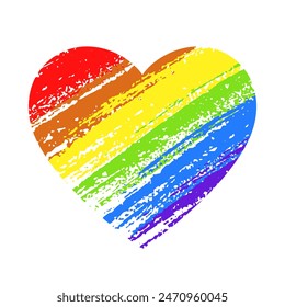 Grunge Watercolor Imitation Lines in Rainbow Colors. LGBT Heart with Splashes